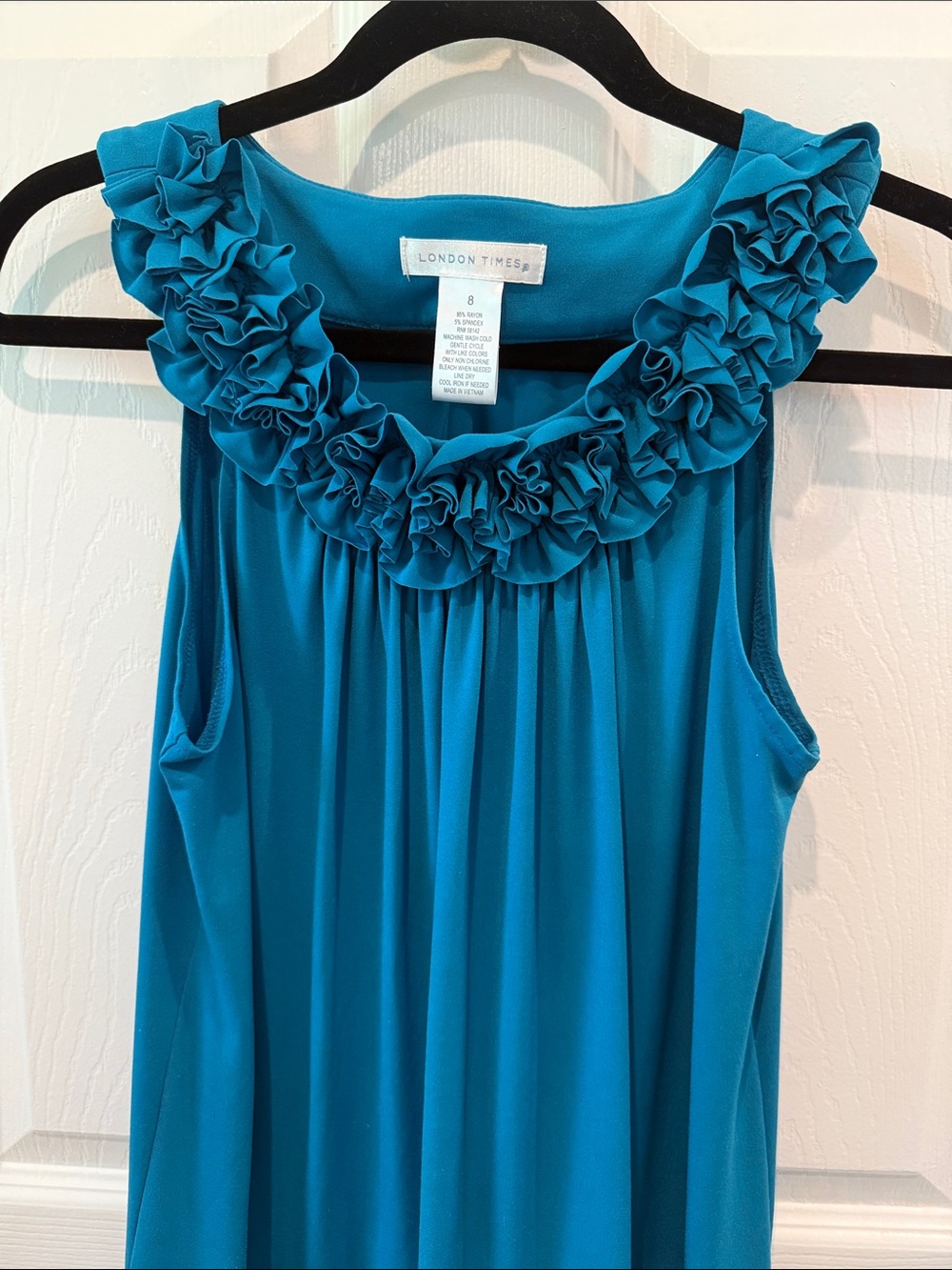 London Times Teal Ruffled-Neck Sleeveless Mini Dress - Picture 4 of 9